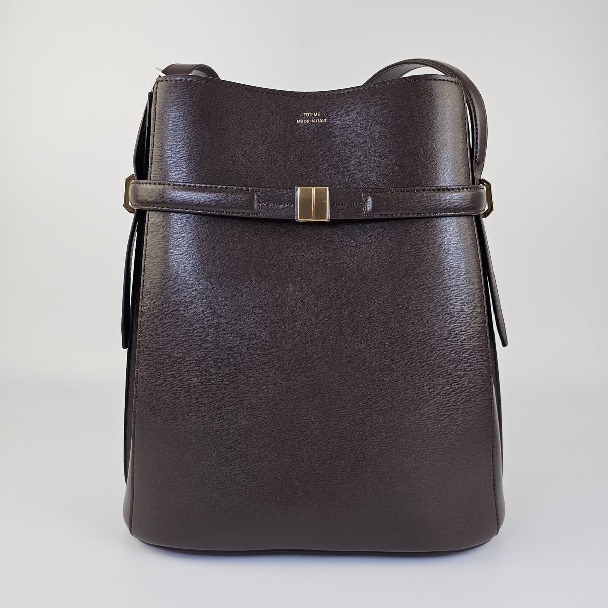 TOTEME Bark Brown Leather Belted Bucket Bag New