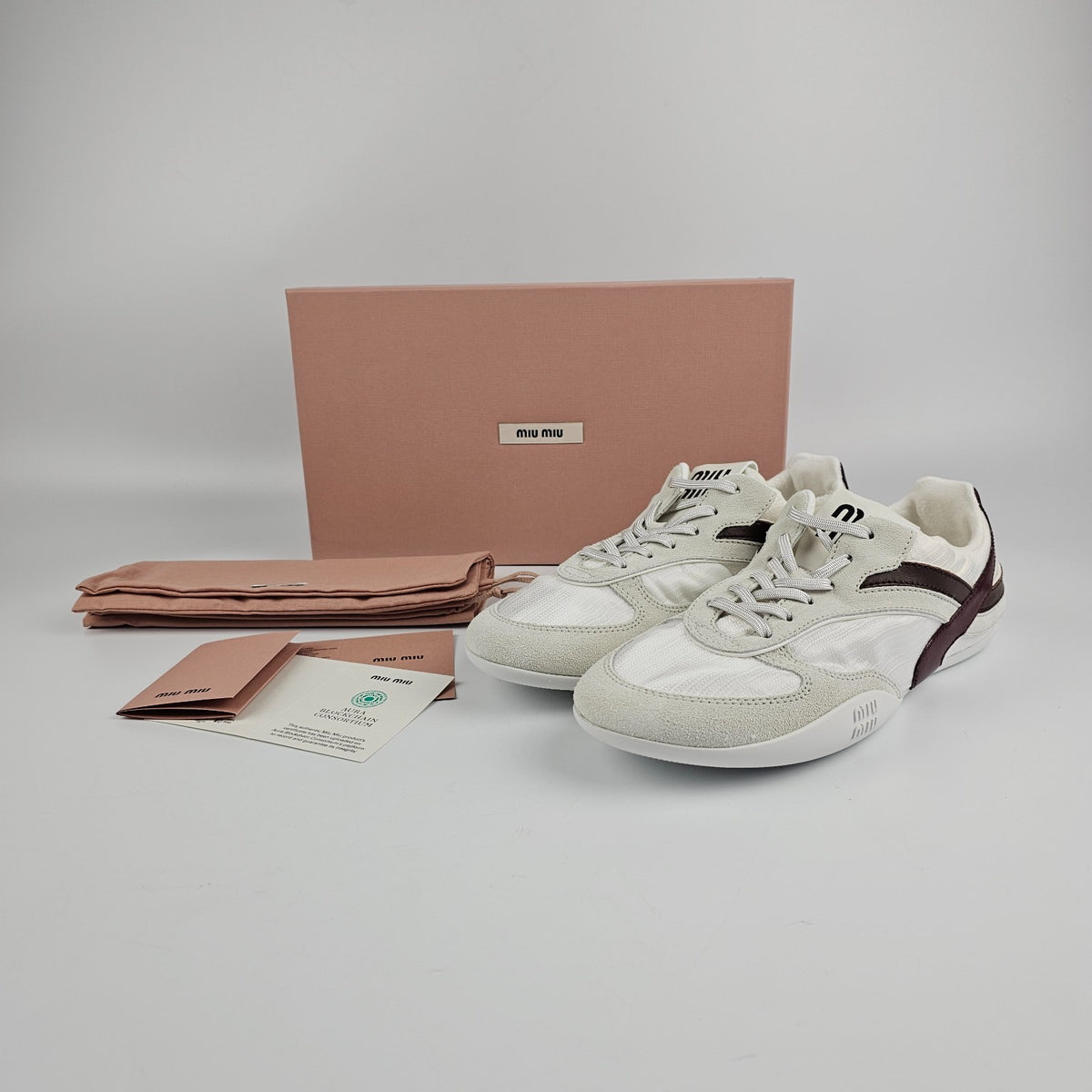 MIU MIU Gymnasium White/Burgundy Sneakers New & Authentic