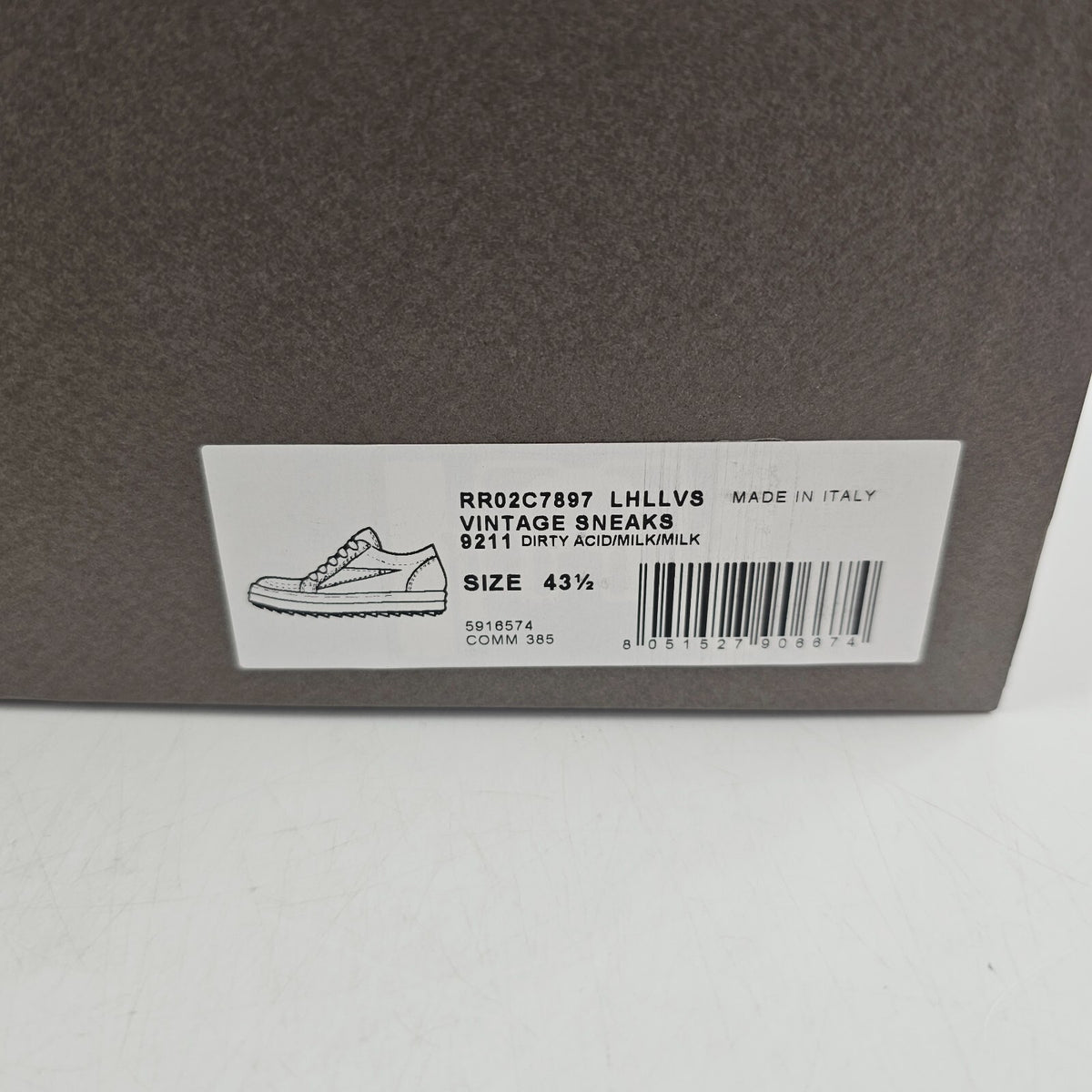 RICK OWENS Dirty Acid/Milk Vintage Low Top Sneakers New Size 43.5 US 10.5