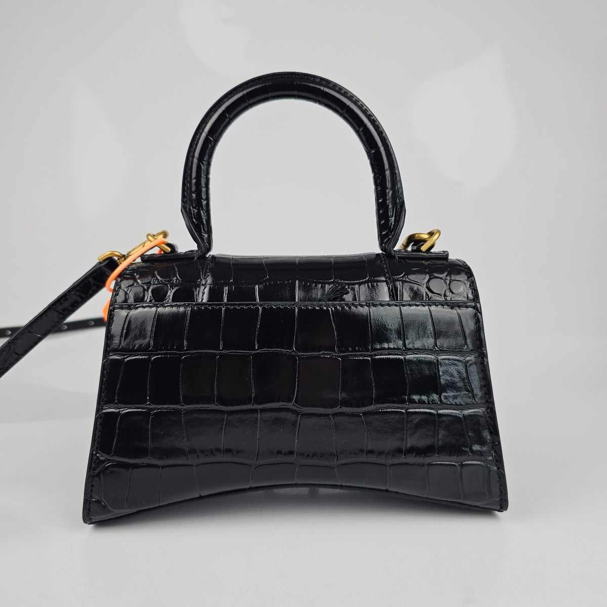 BALENCIAGA XS Hourglass Embossed Black Leather Bag New