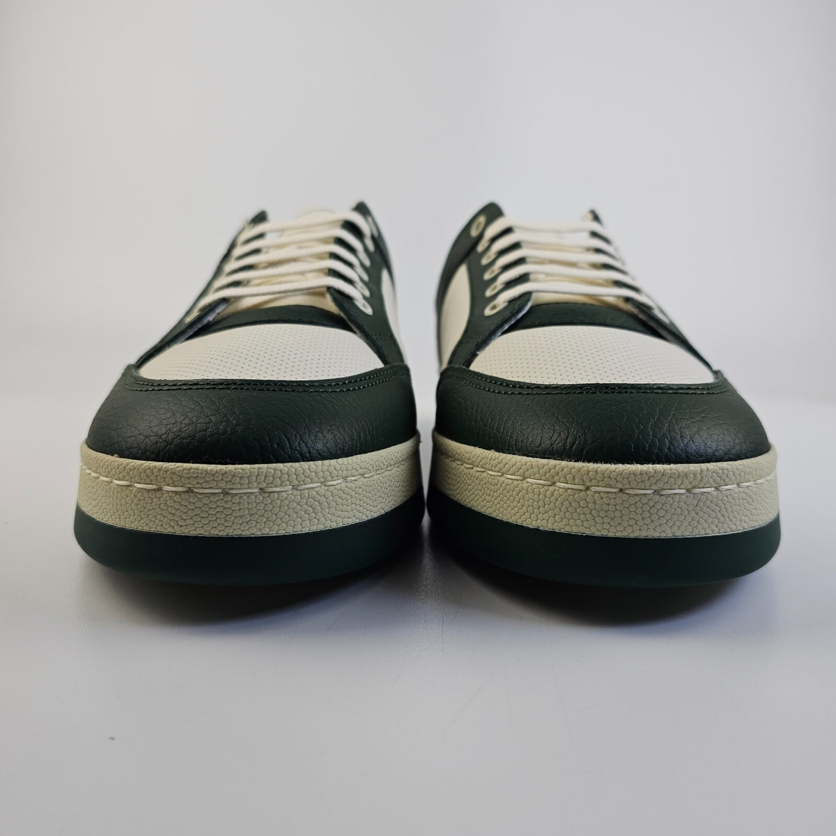 SAINT LAURENT SL/61 $880 White/Dark Green Perforated Leather Sneakers New