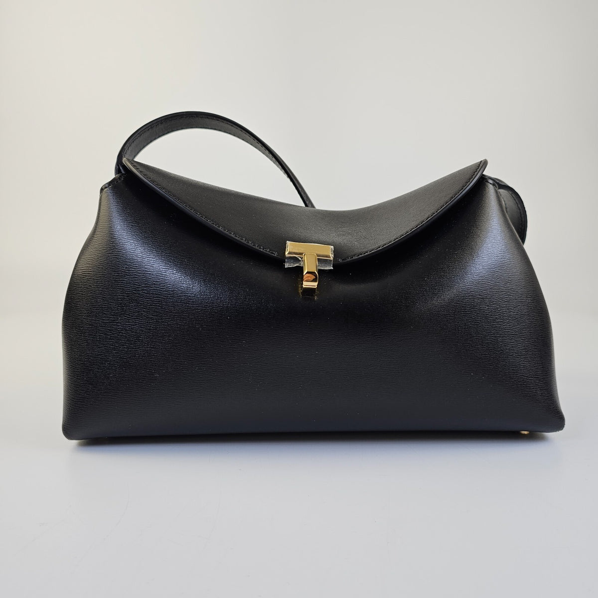 TOTEME T-Lock Black/Gold Leather Clutch New
