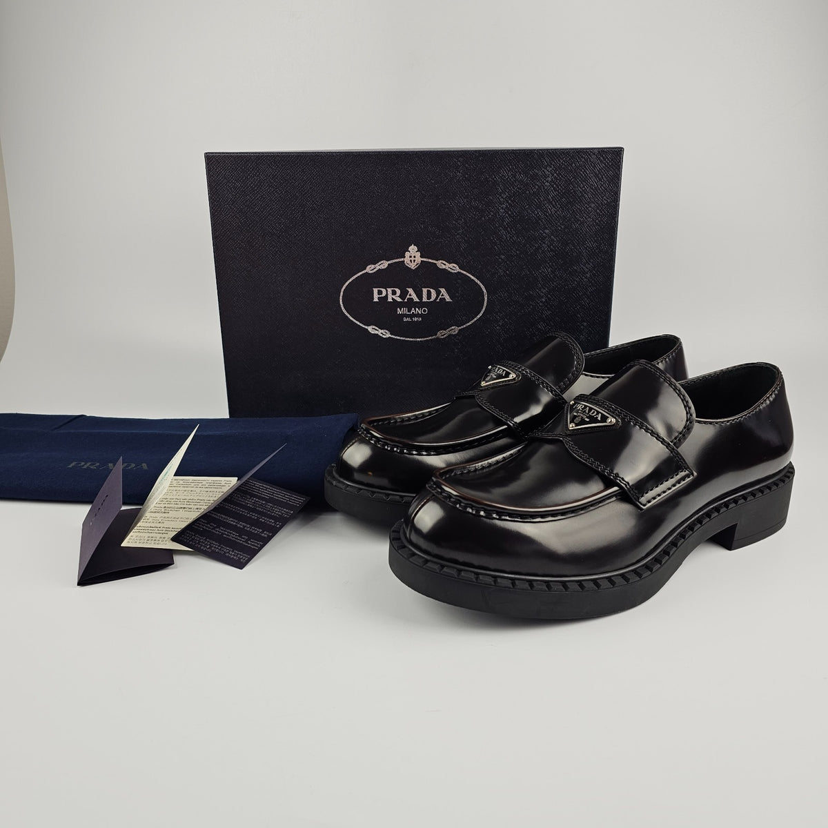 PRADA Chocolate Dark Brown Leather Loafers New And Authentic