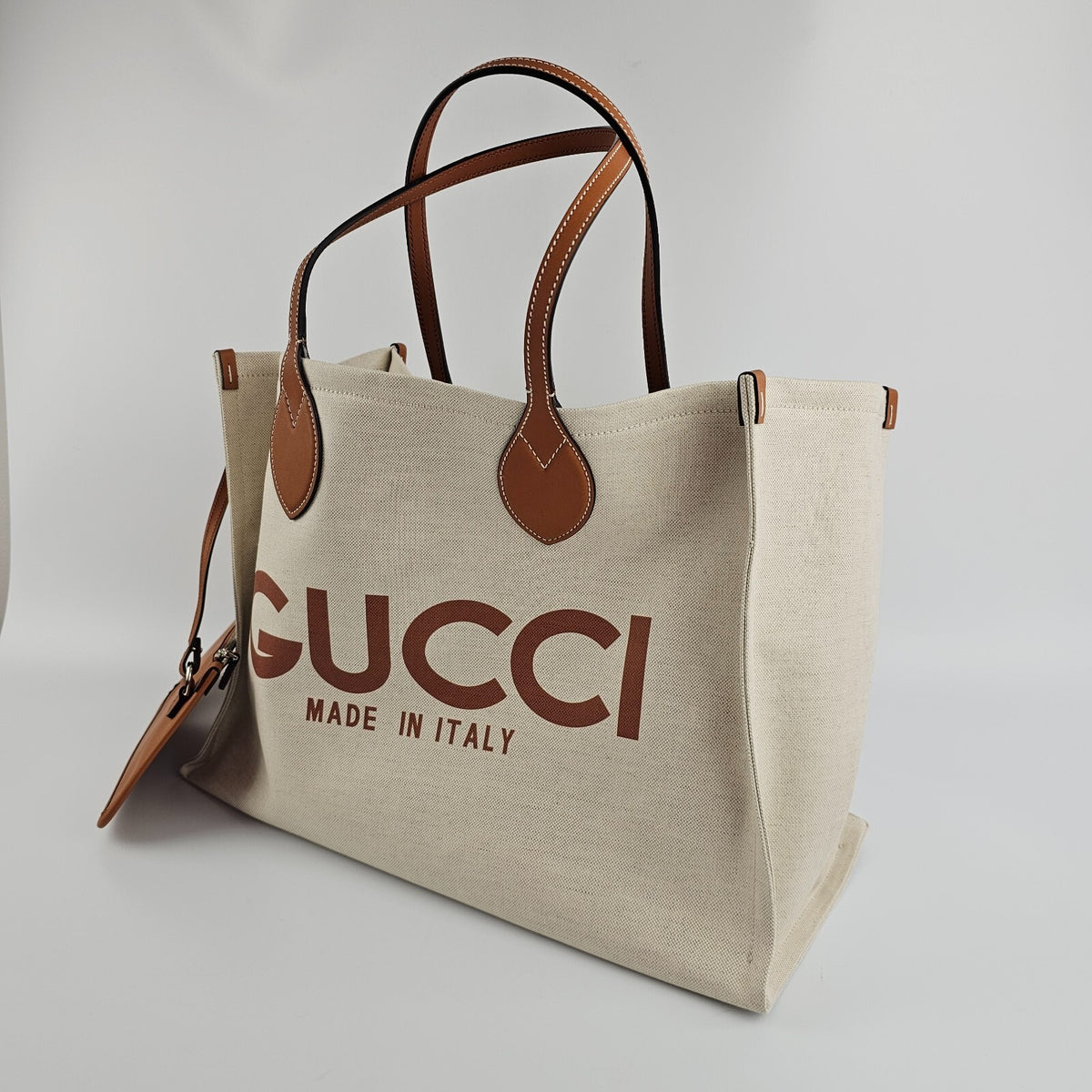 GUCCI Maxi $2450 Beige Cotton Tote Bag New And Authentic