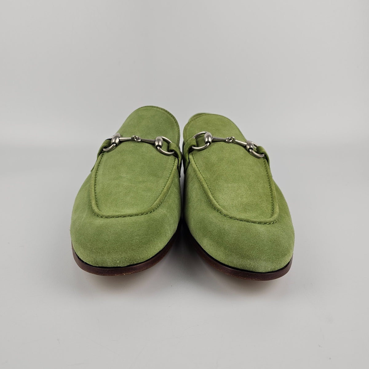 GUCCI Jordaan $1090 Men's Green Suede Horsebit Loafers New & Authentic