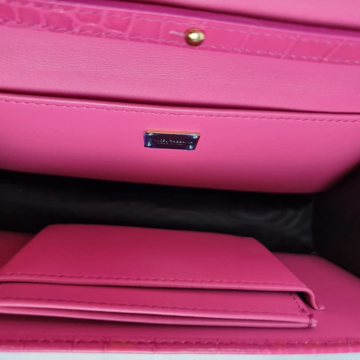 DOLCE&GABBANA Embossed Pink Leather Shoulder Bag New