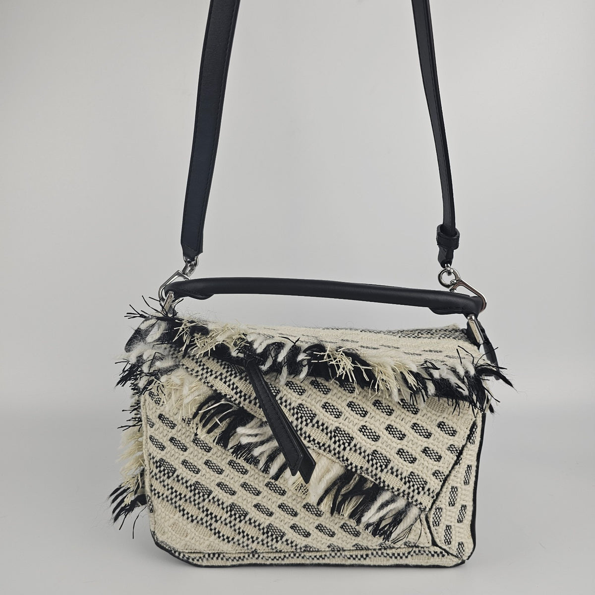 LOEWE Puzzle Small $5150 Black/White Woven Top Handle Bag New & Authentic