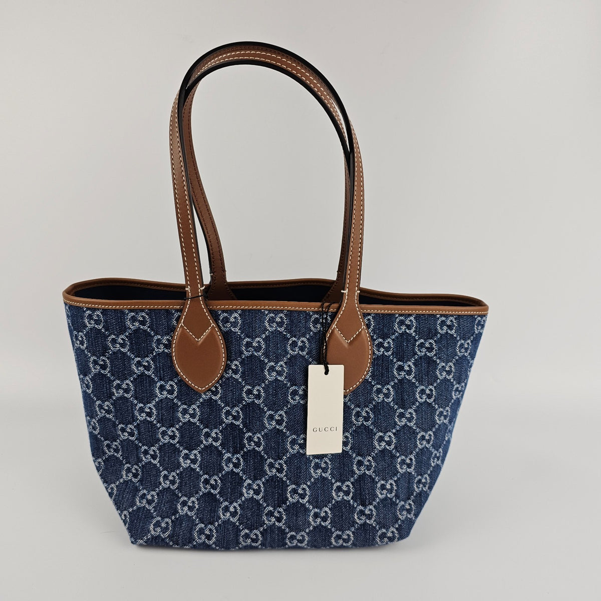 GUCCI Totissima Small $2180 Blue GG Denim Tote Bag New & Authentic