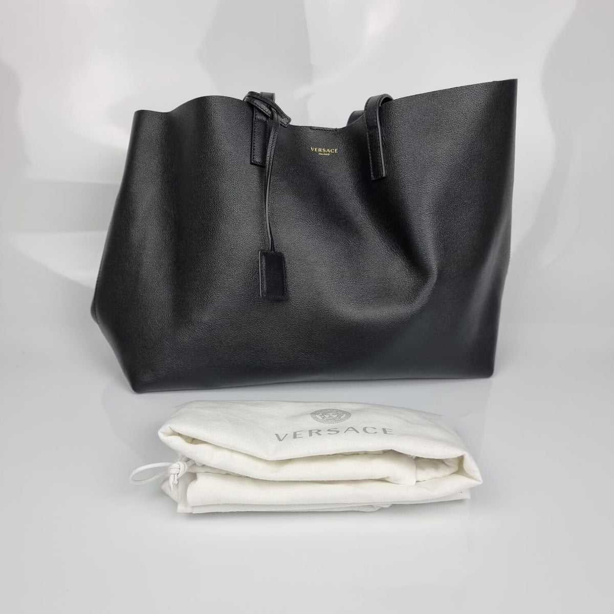 VERSACE Black Leather Tote Bag New