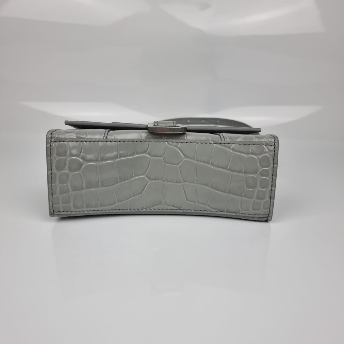 BALENCIAGA XS Hourglass Embossed Gray Leather Bag New