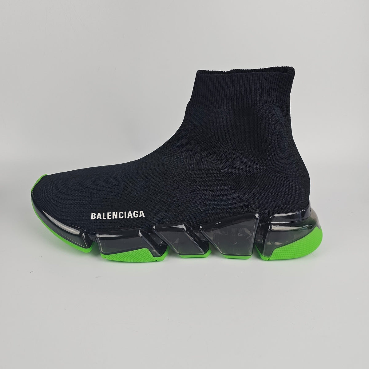 BALENCIAGA Speed 2.0 Full Clear Sole $1100 Black/Neon Green Sneakers New