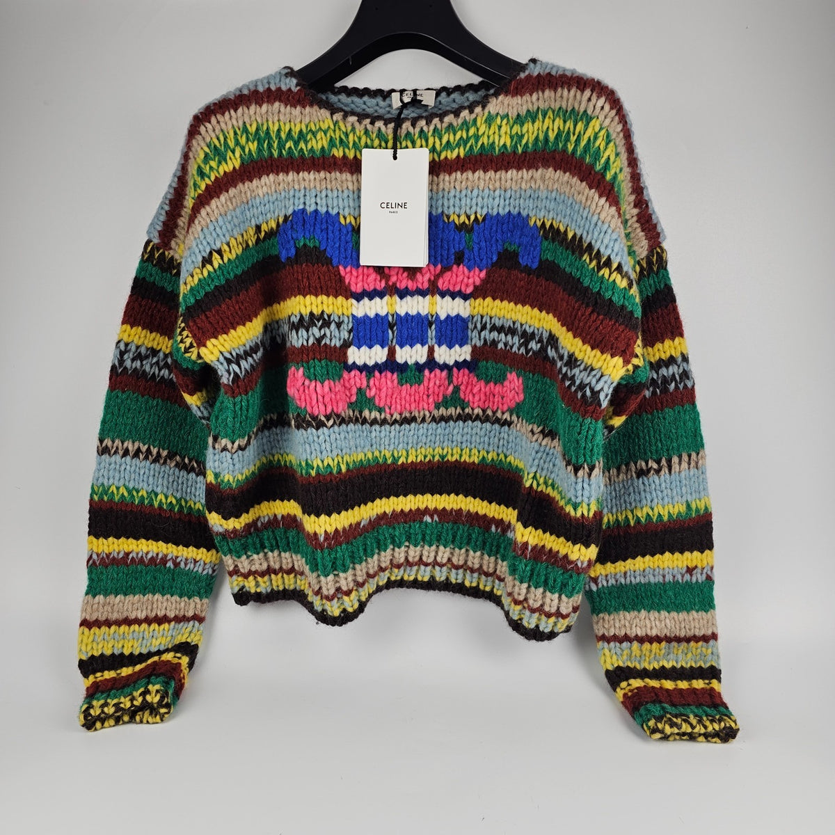 CELINE $2000 Green/Multicolor Wool Sweater New & Authentic