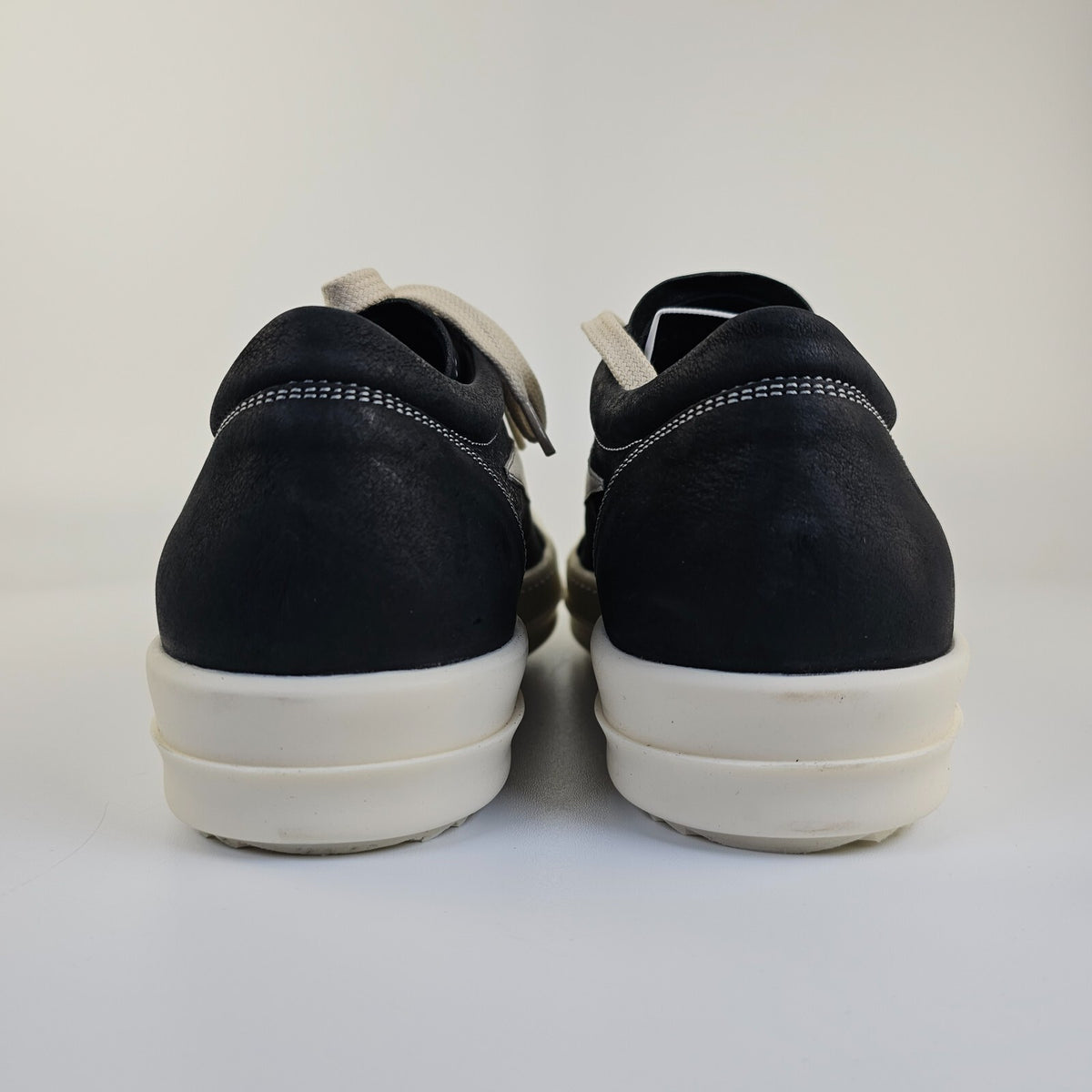 RICK OWENS Vintage Black/Milk Nubuck/Grained Leather Sneakers New Size 41 US 8