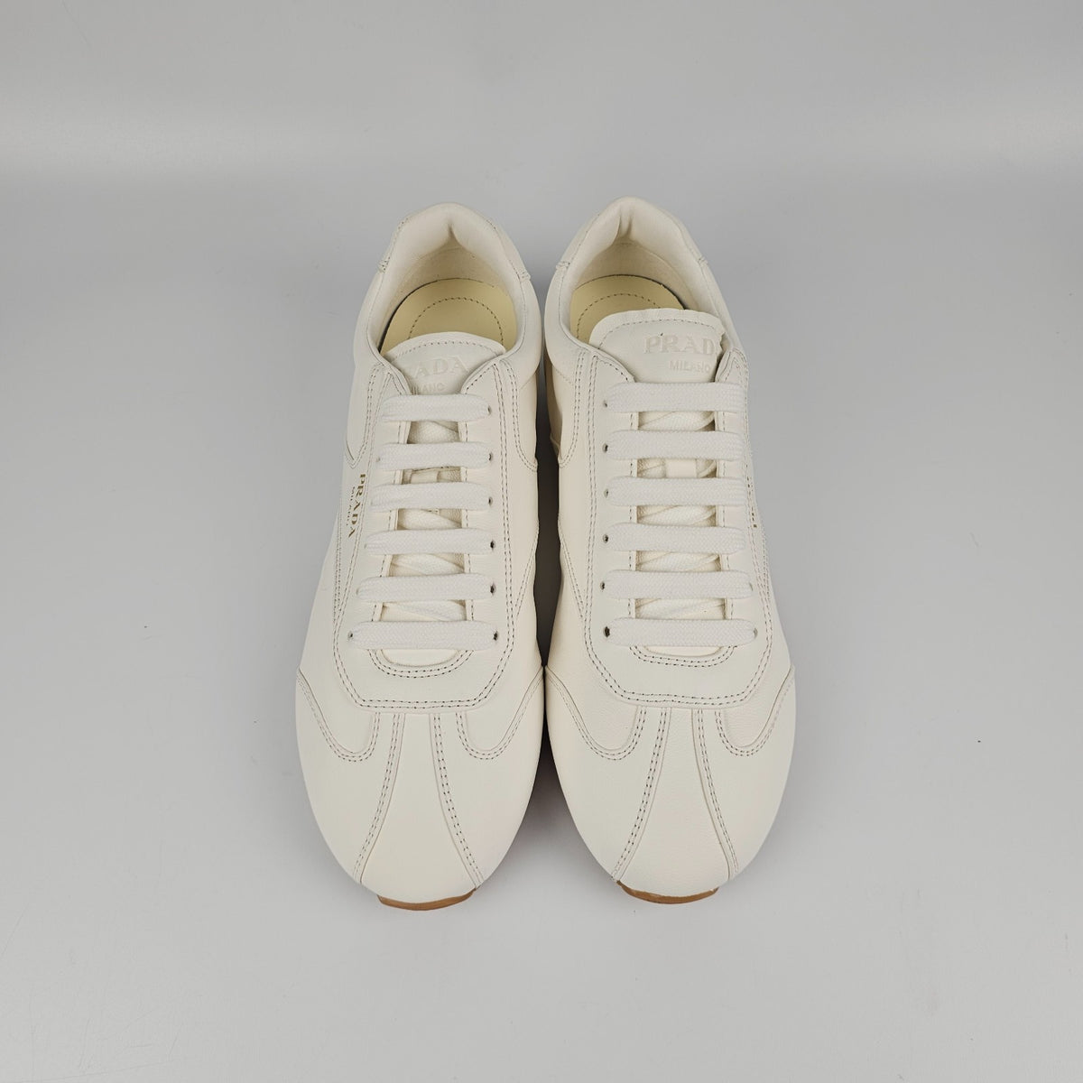 PRADA $1020 White Nappa Leather Sneakers New & Authentic