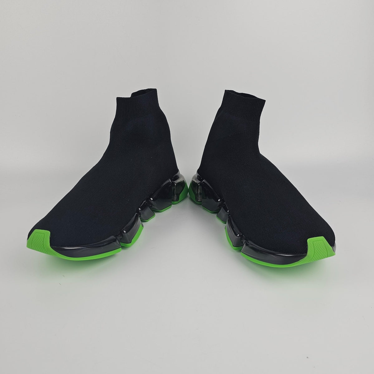 BALENCIAGA Speed 2.0 Full Clear Sole $1100 Black/Neon Green Sneakers New