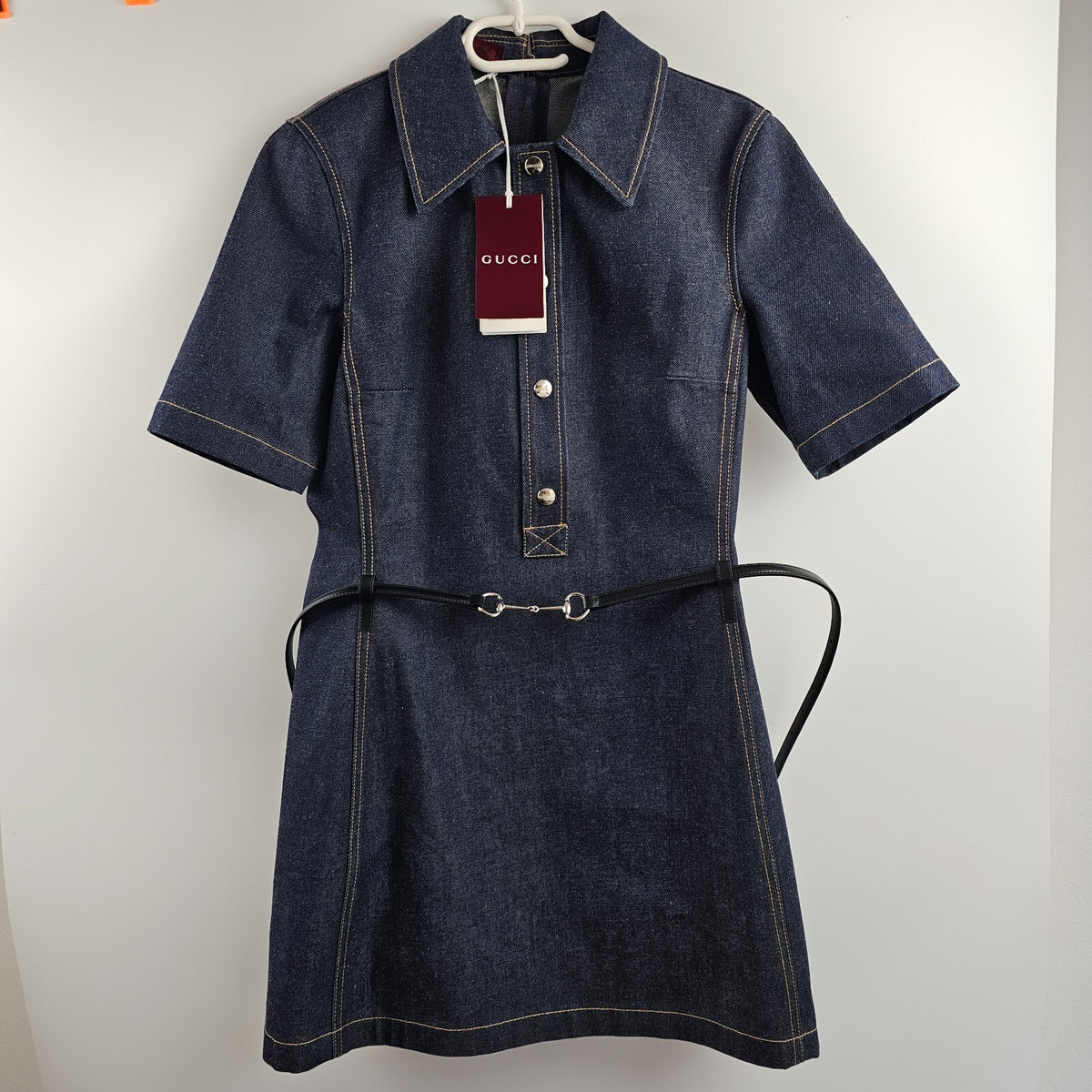 GUCCI $2800 Dark Blue Denim With Horsebit Mini Dress New & Authentic
