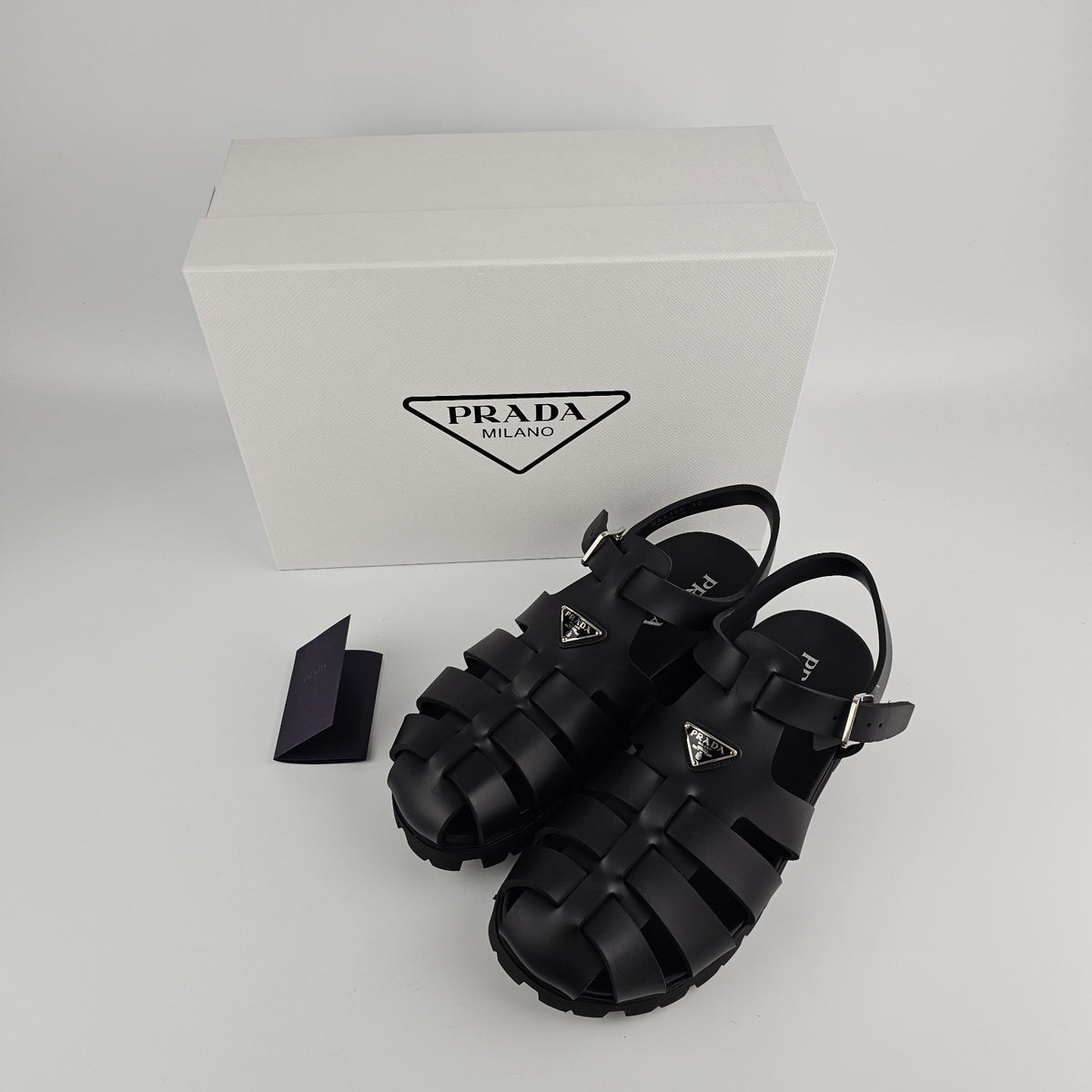 PRADA $895 Black Rubber Fisherman Sandals New