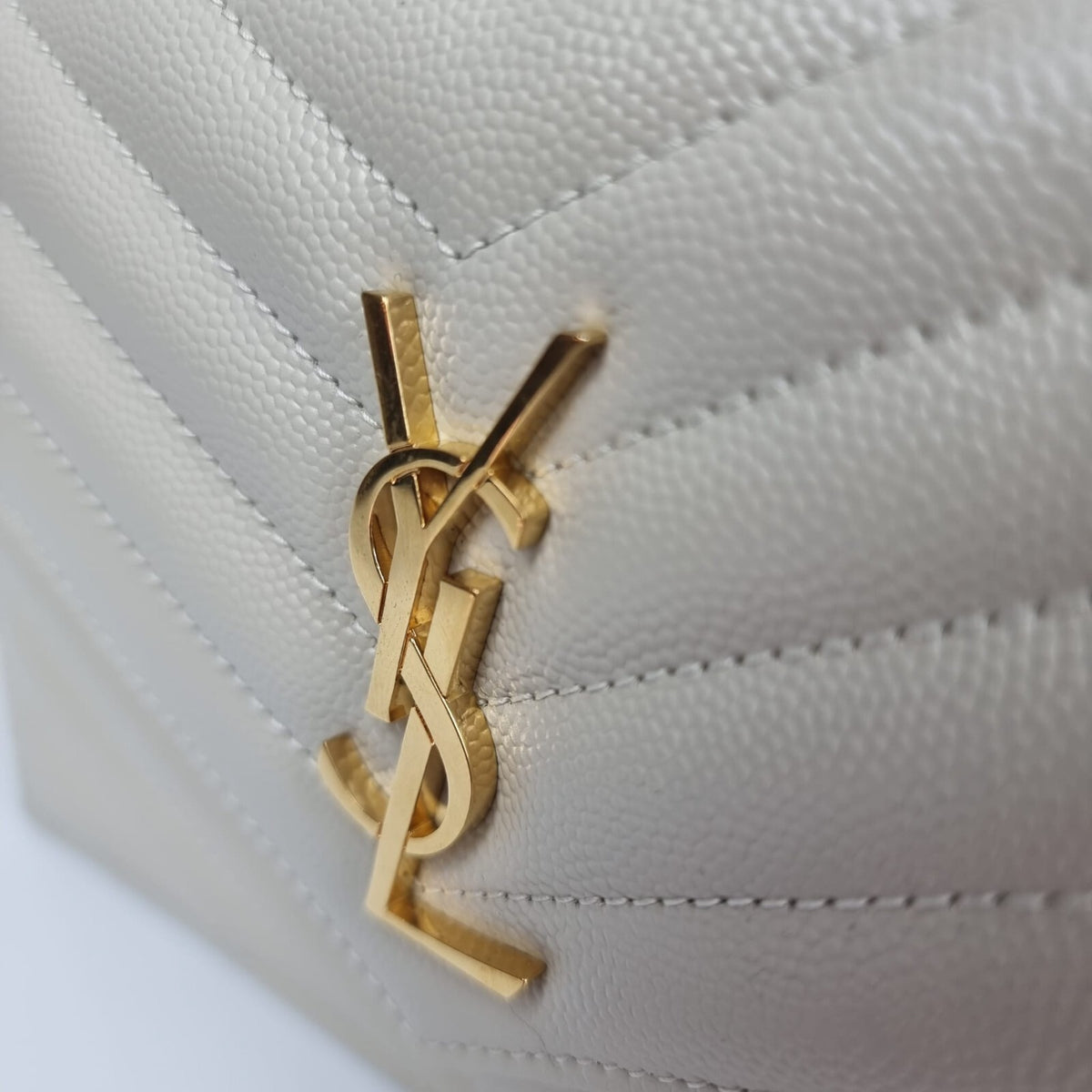 SAINT LAURENT Cassandre Envelope Crema Soft Grained Leather Chain Wallet New