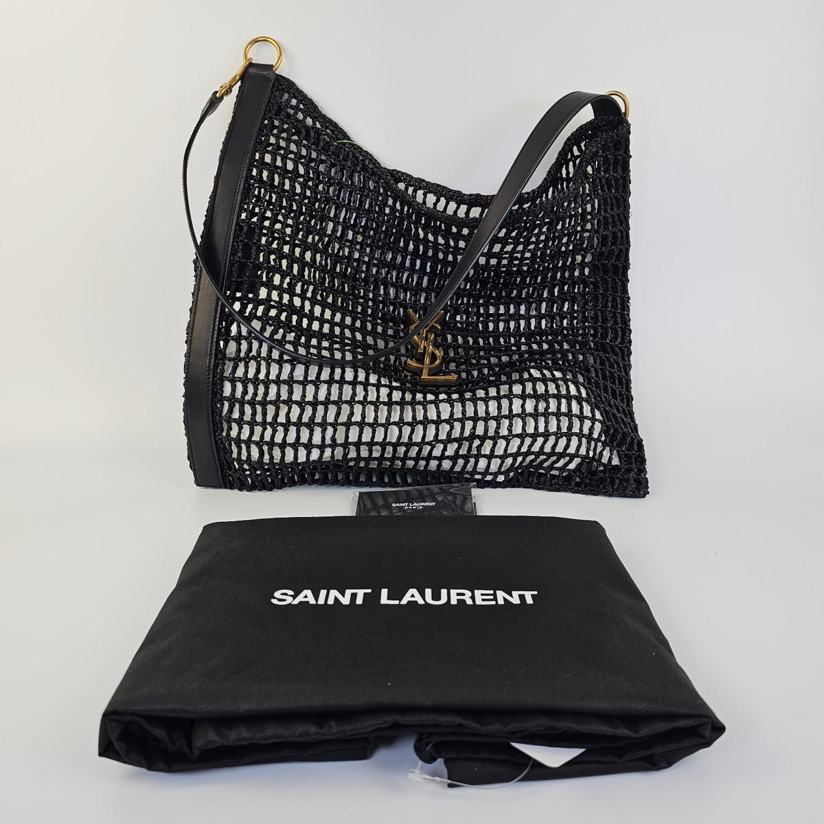 Saint Laurent Oxalis Black Raffia Shoulder Bag New