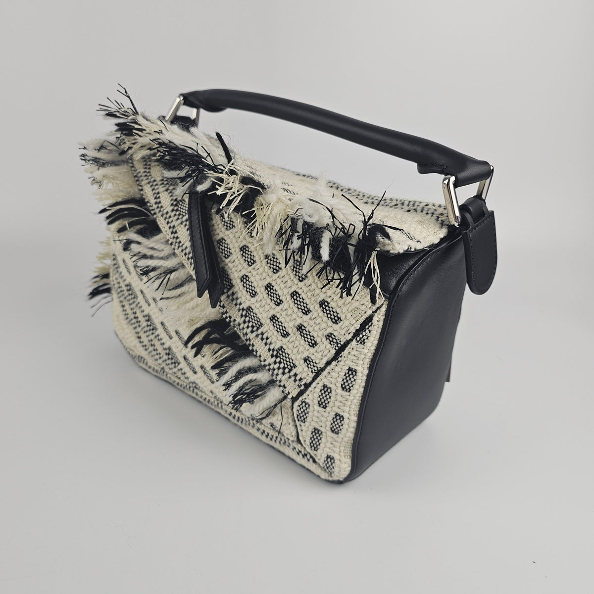 LOEWE Puzzle Small $5150 Black/White Woven Top Handle Bag New & Authentic