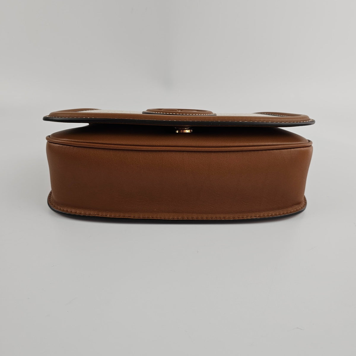 GUCCI Blondie Medium $3900 Natural Cotton And Brown Leather Top Handle Bag New