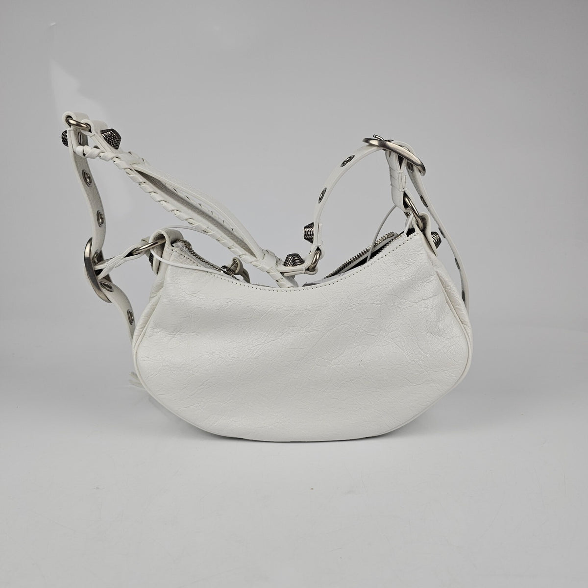 BALENCIAGA XS Le Cagole Optic White Leather Shoulder Bag New