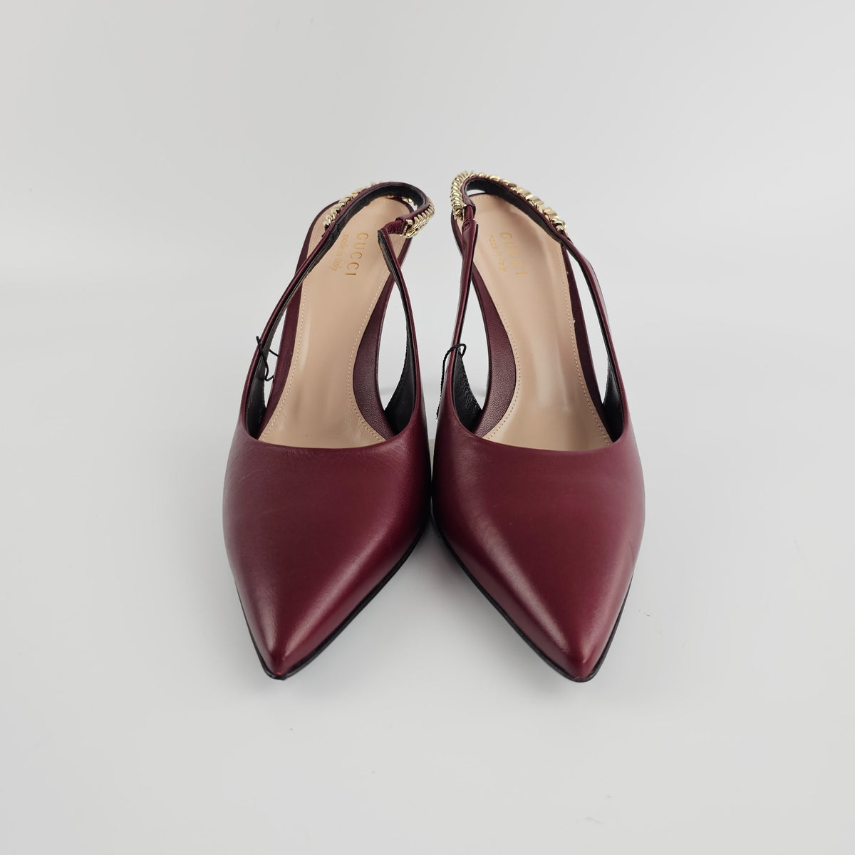 GUCCI Signoria $1150 Rosso Ancora Red Leather Slingback Pumps New & Authentic
