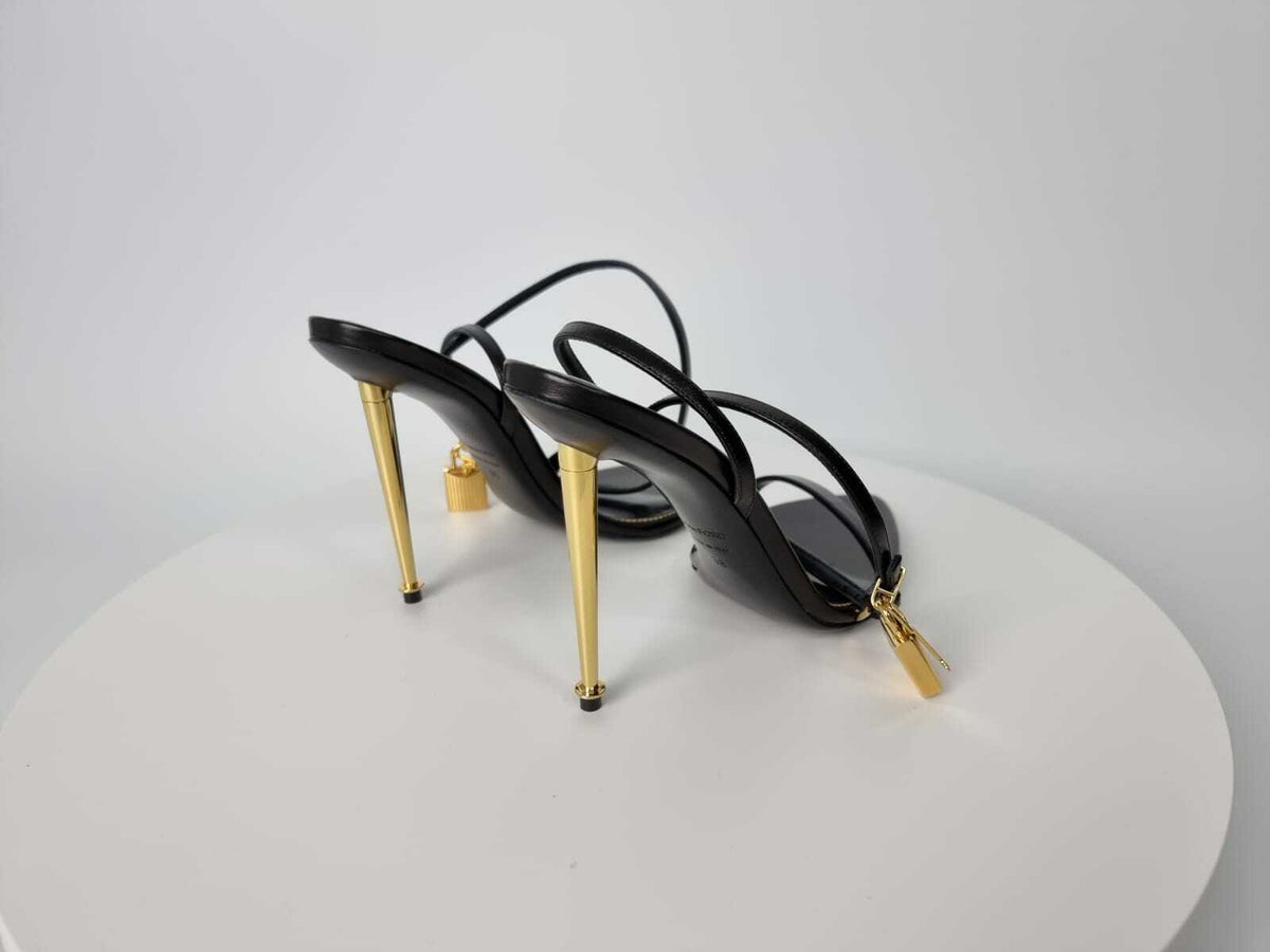 TOM FORD 105mm Padlock Black Leather Sandals New Size 38