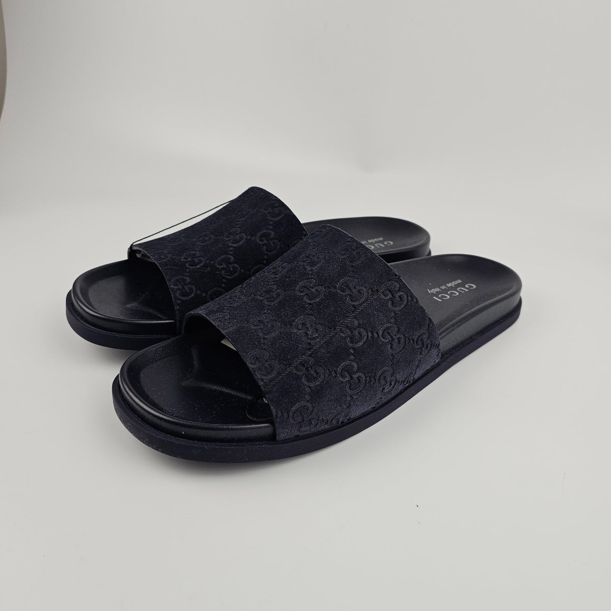 GUCCI Men's Blue GG Suede Slide Sandals New & Authentic