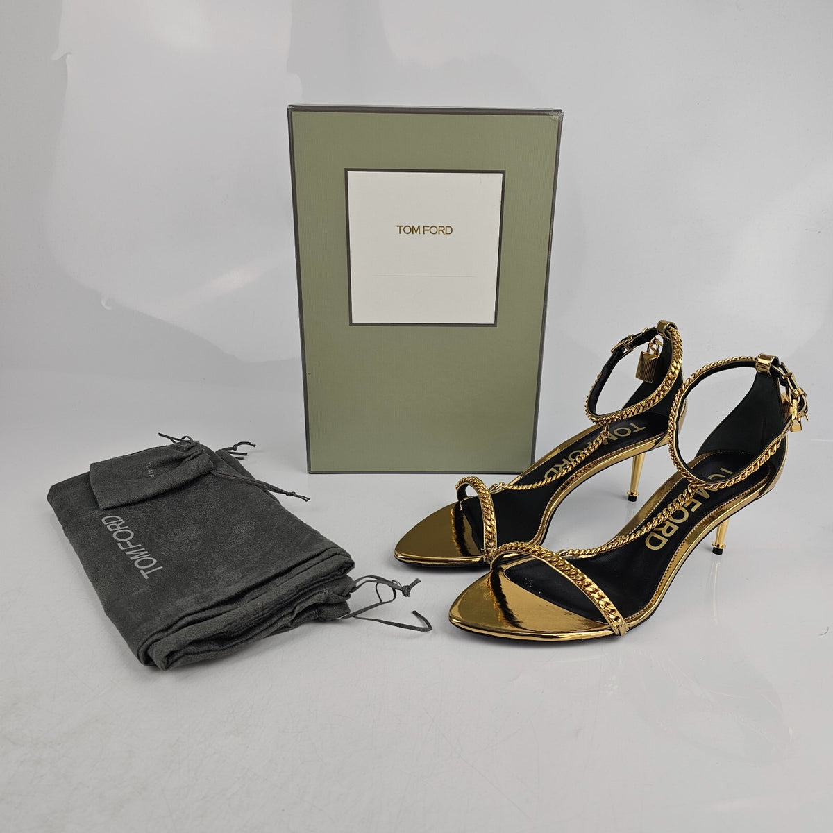 TOM FORD Padlock 55mm Gold Leather Sandals New Size 41 US 11