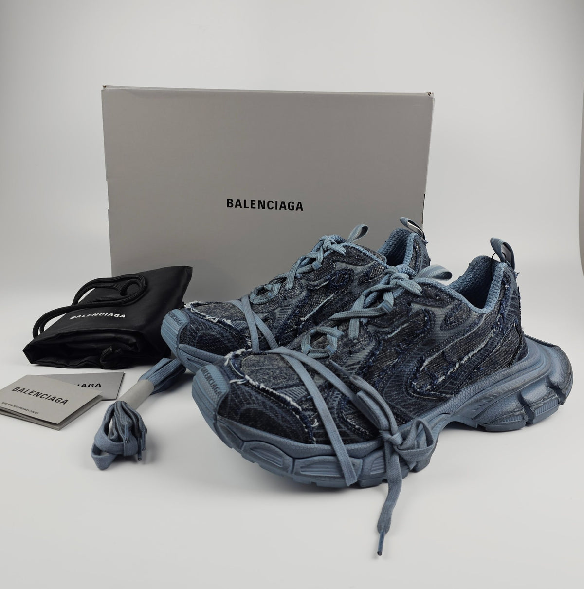 BALENCIAGA 3XL $1250 Men's Blue Denim Sneakers New & Authentic