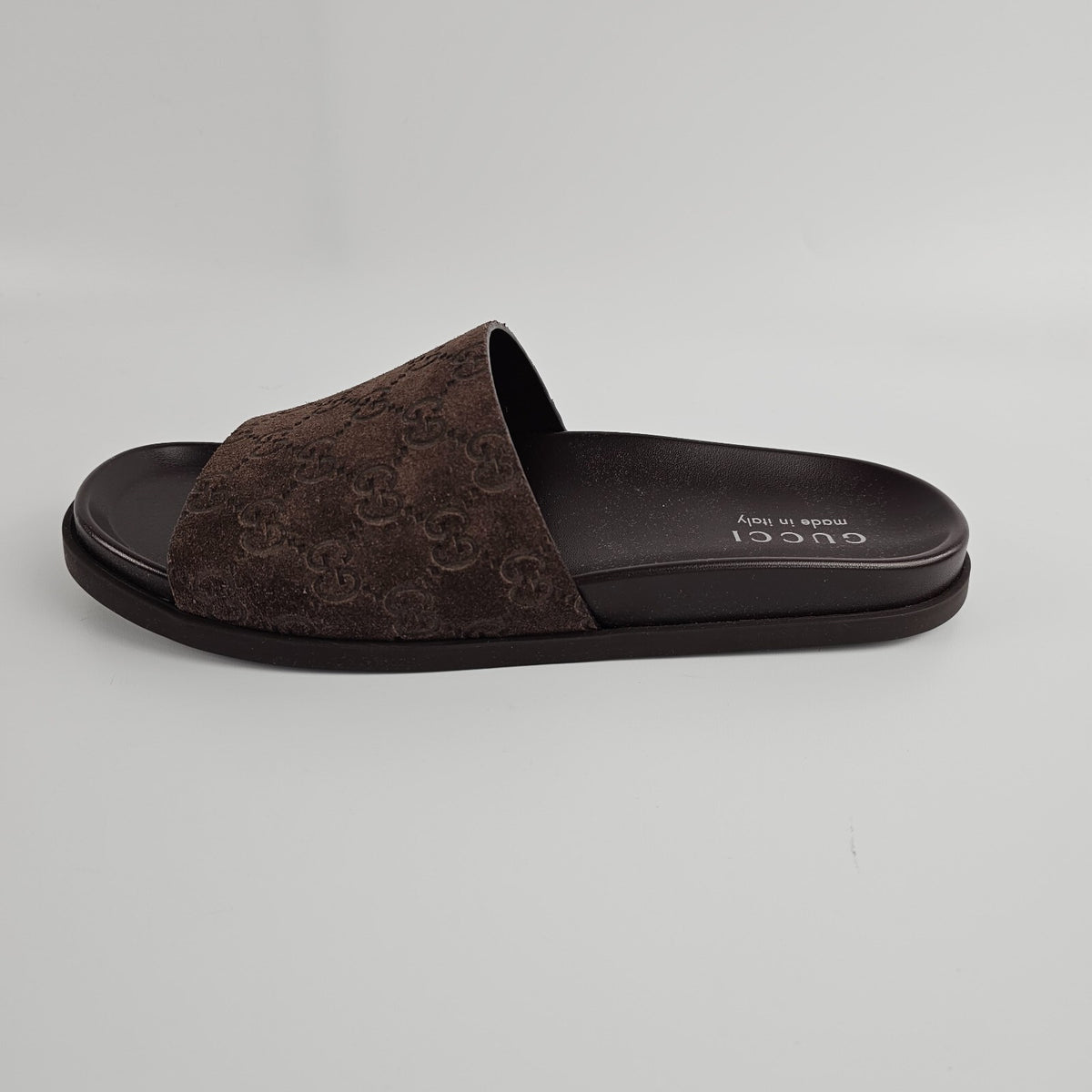 GUCCI $820 Men's Brown GG Suede Slide Sandals New & Authentic
