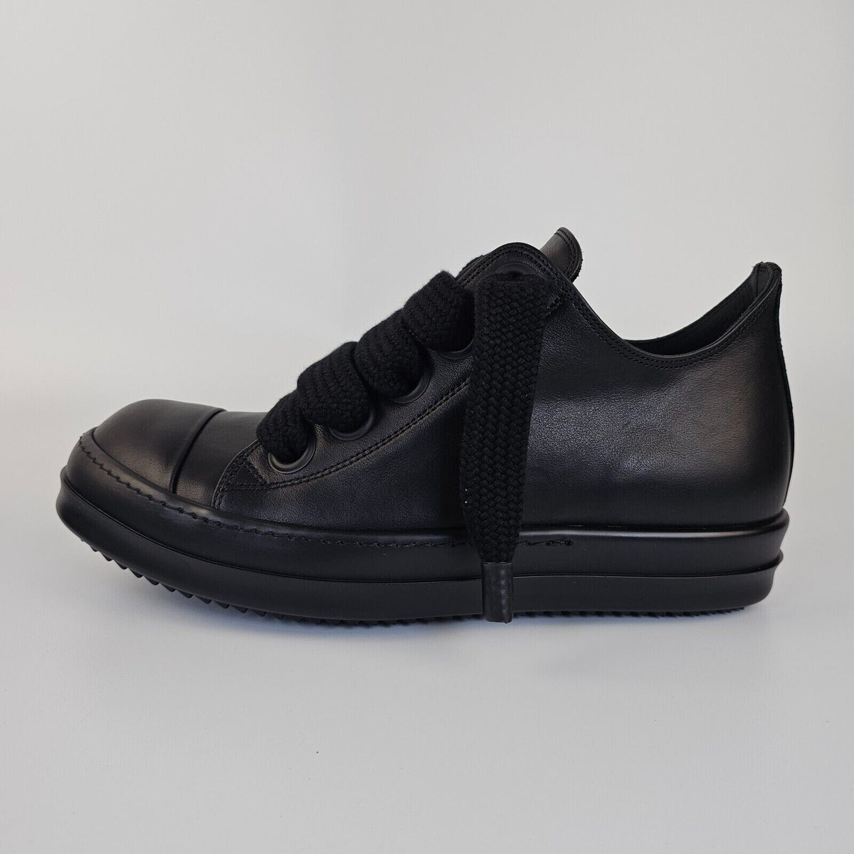 RICK OWENS Jumbo Laces Lido Black Leather Low Top Sneakers New 41 US 8
