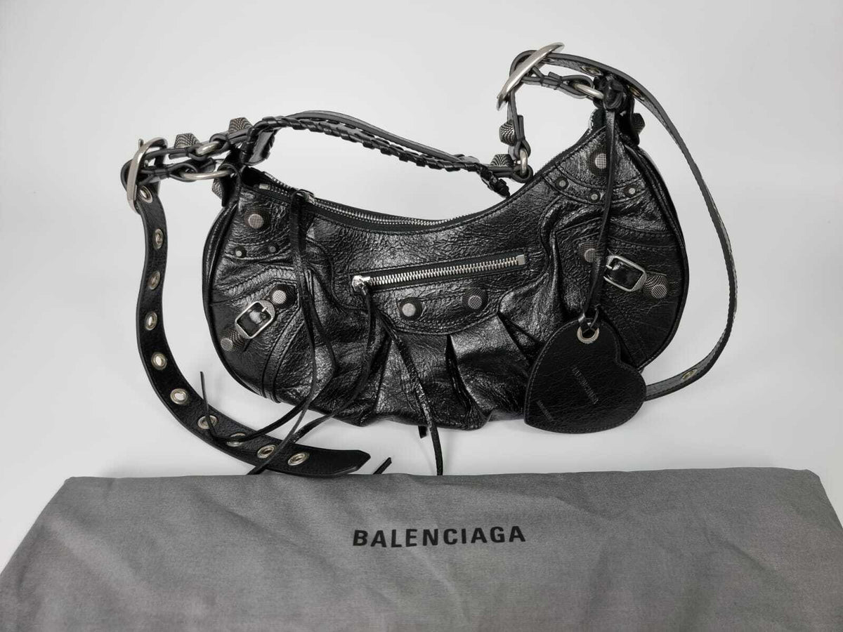 BALENCIAGA Small Le Cagole Black Leather Shoulder Bag New