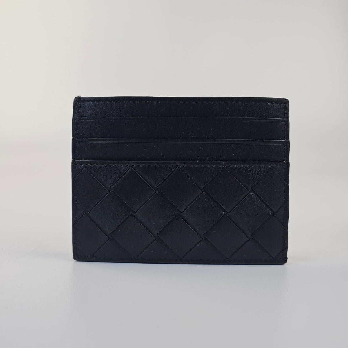 BOTTEGA VENETA Intrecciato Men's Black Leather Card Holder New
