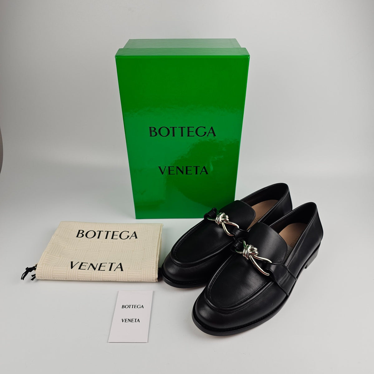BOTTEGA VENETA Astaire $1200 Black/Silver Loafers New & Authentic
