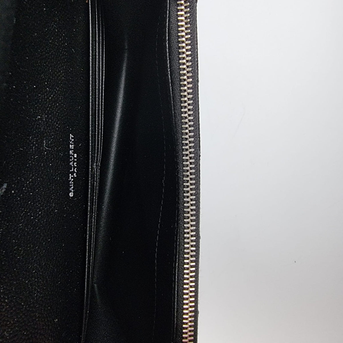 SAINT LAURENT Cassandre Envelope Black/Silver Grained Leather Chain Wallet New