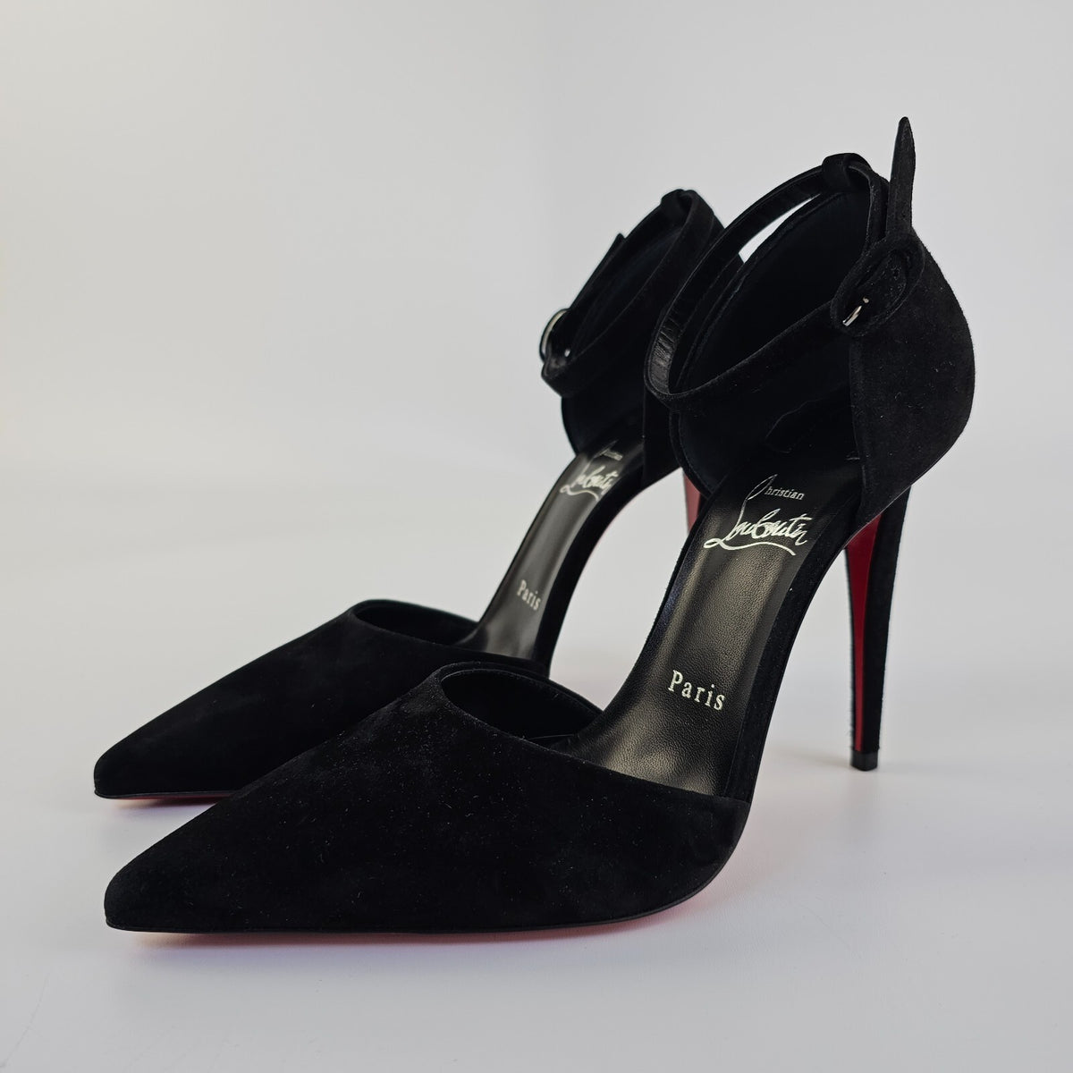 CHRISTIAN LOUBOUTIN Astrida Bride 100mm Black Suede Pumps New Size 38 US 8