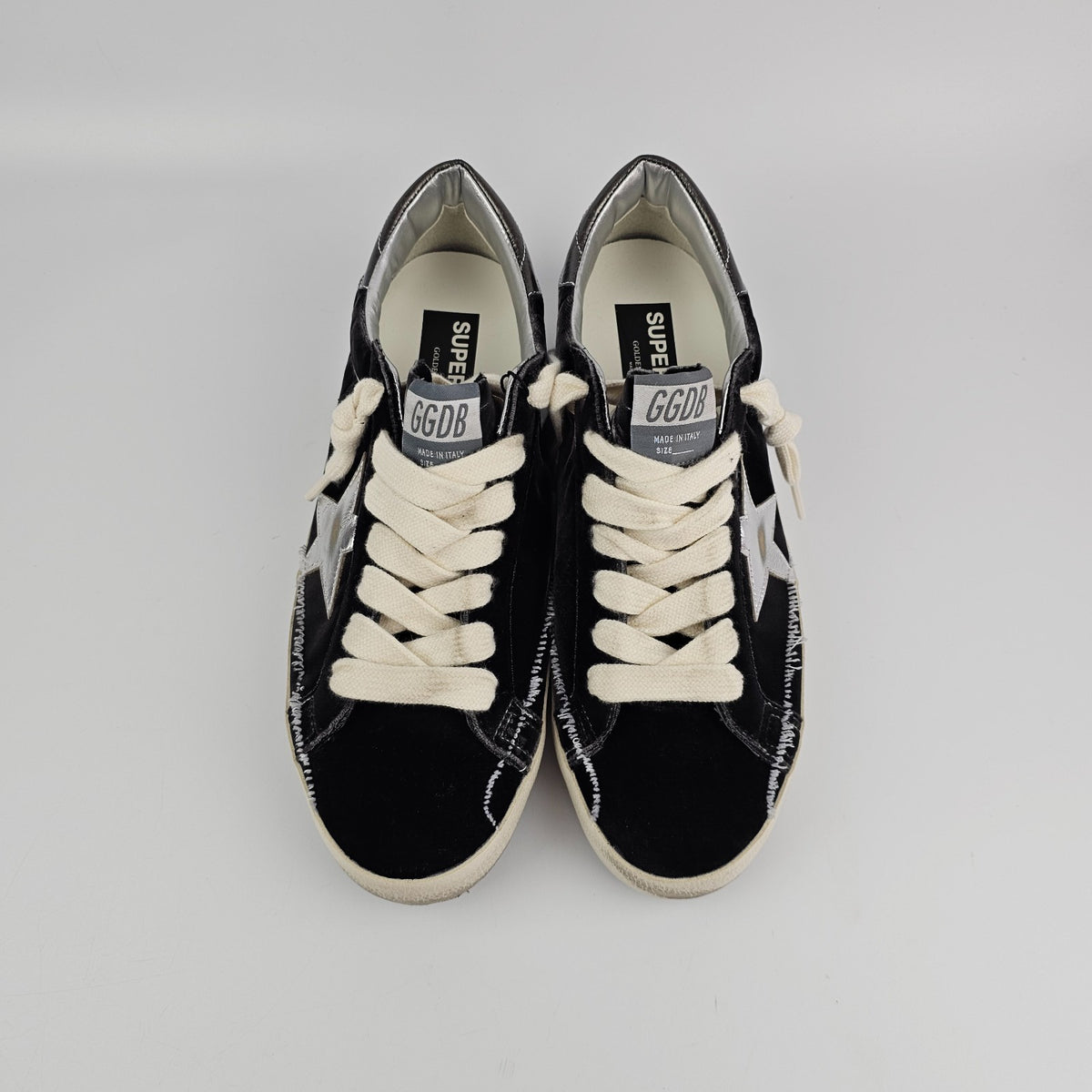 GOLDEN GOOSE Men's Super Star Black/Silver Sneakers New