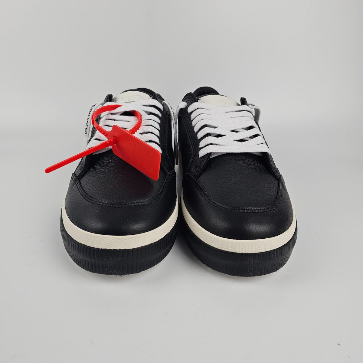 OFF-WHITE Vulcanized Black Leather Low Top Sneakers New & Authentic
