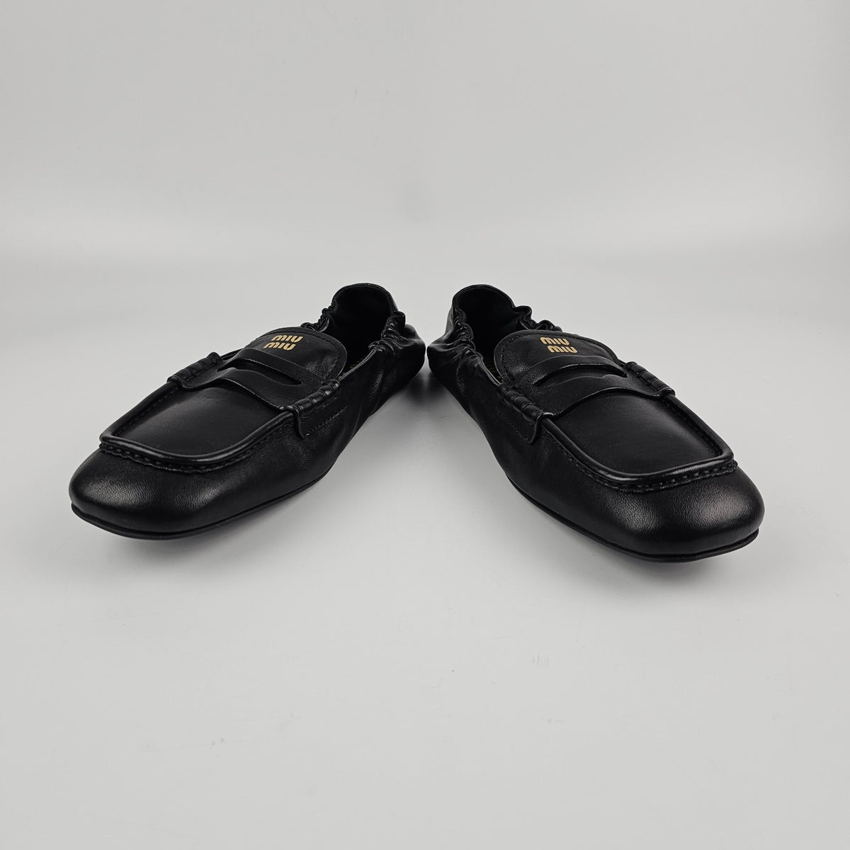 MIU MIU Ruches Black Leather Loafers New & Authentic