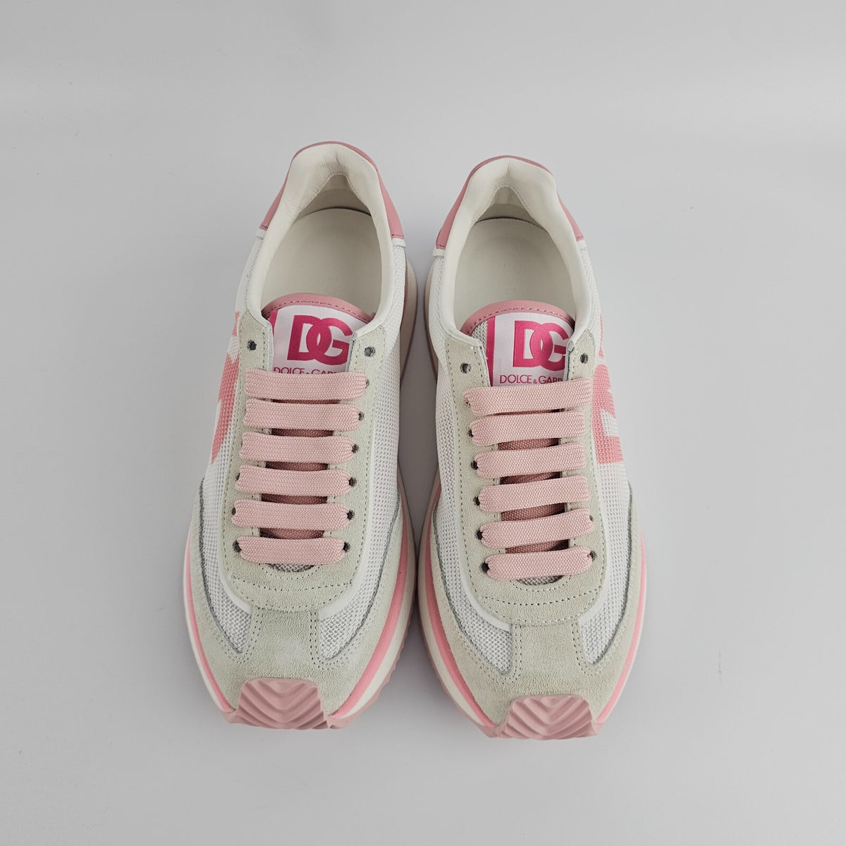 DOLCE&GABBANA DG Cushion $495 White/Pink Mixed-Material Sneakers New