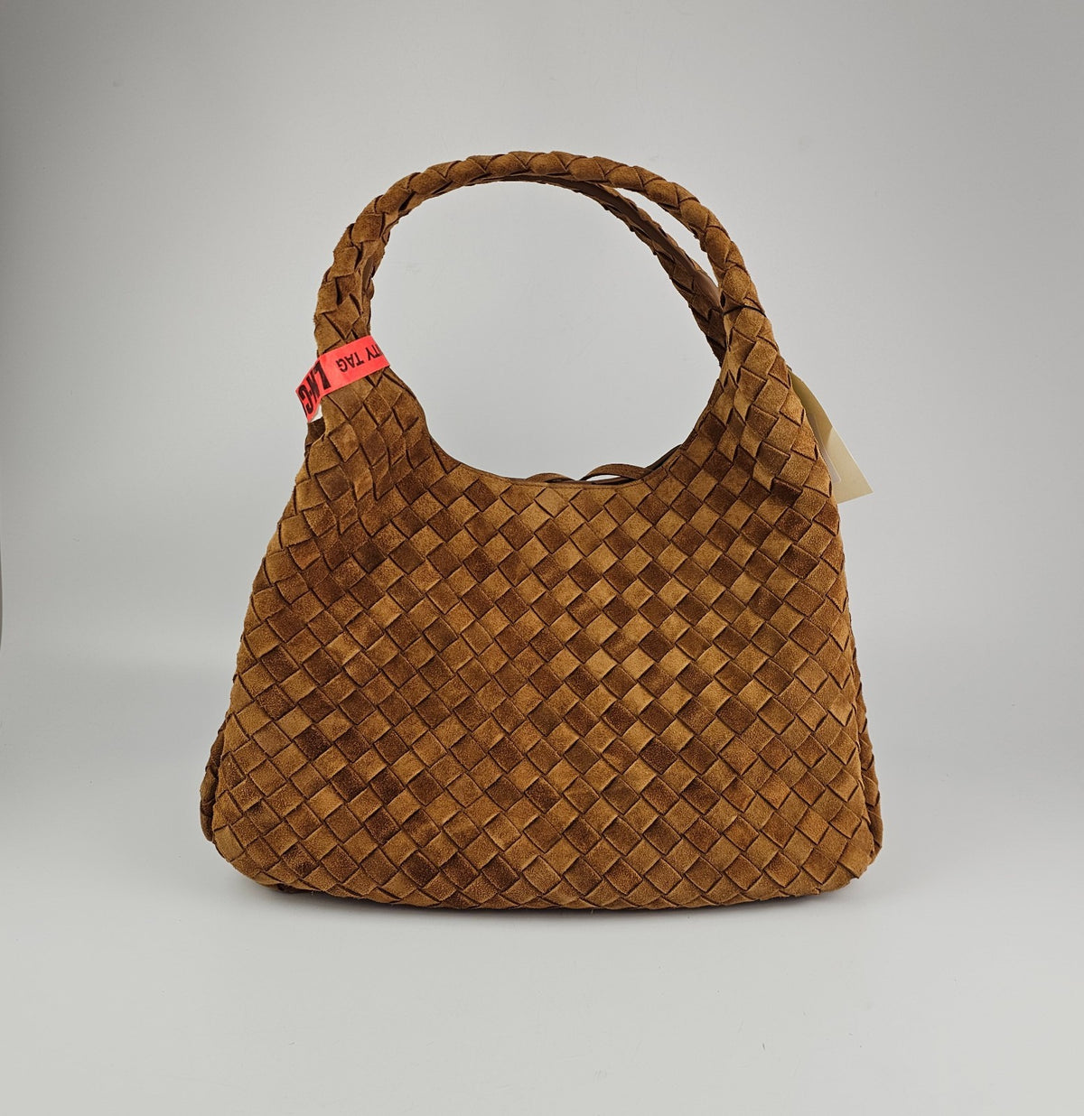 BOTTEGA VENETA Campana Large $6200 Amber Suede Top Handle Bag New & Authentic