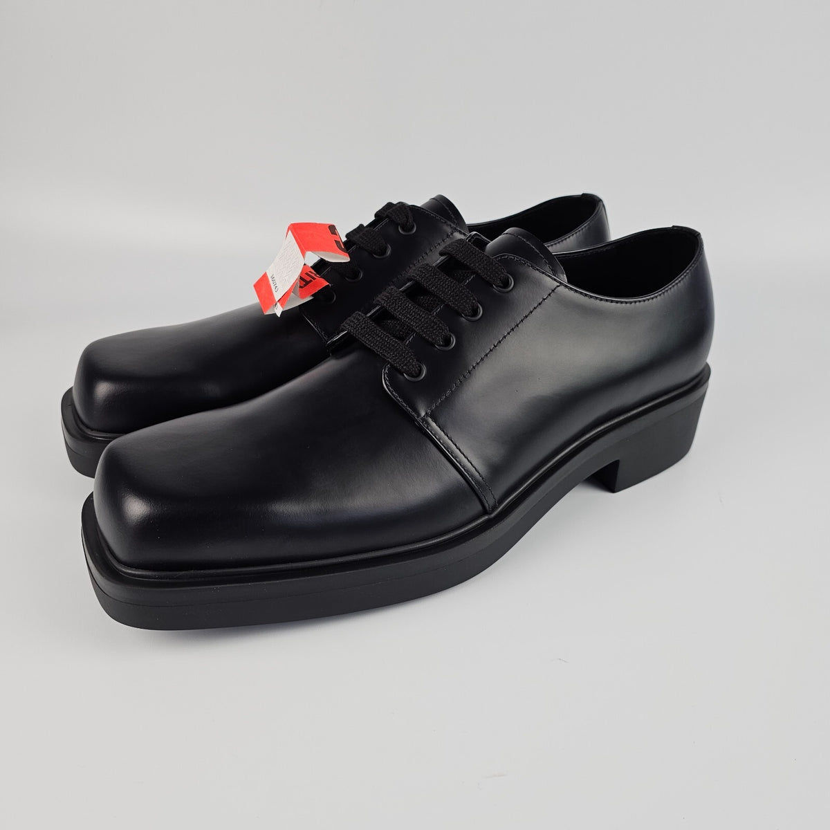 PRADA Black Brushed Leather Derby Shoes New And Authentic