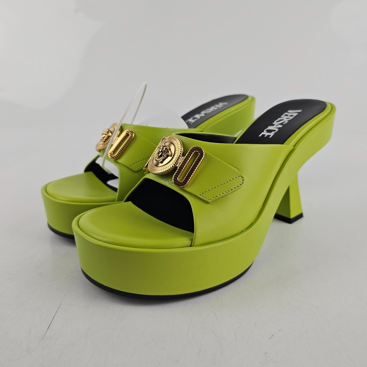 VERSACE Medusa 100mm Green Mules New Size 37.5 US 7.5