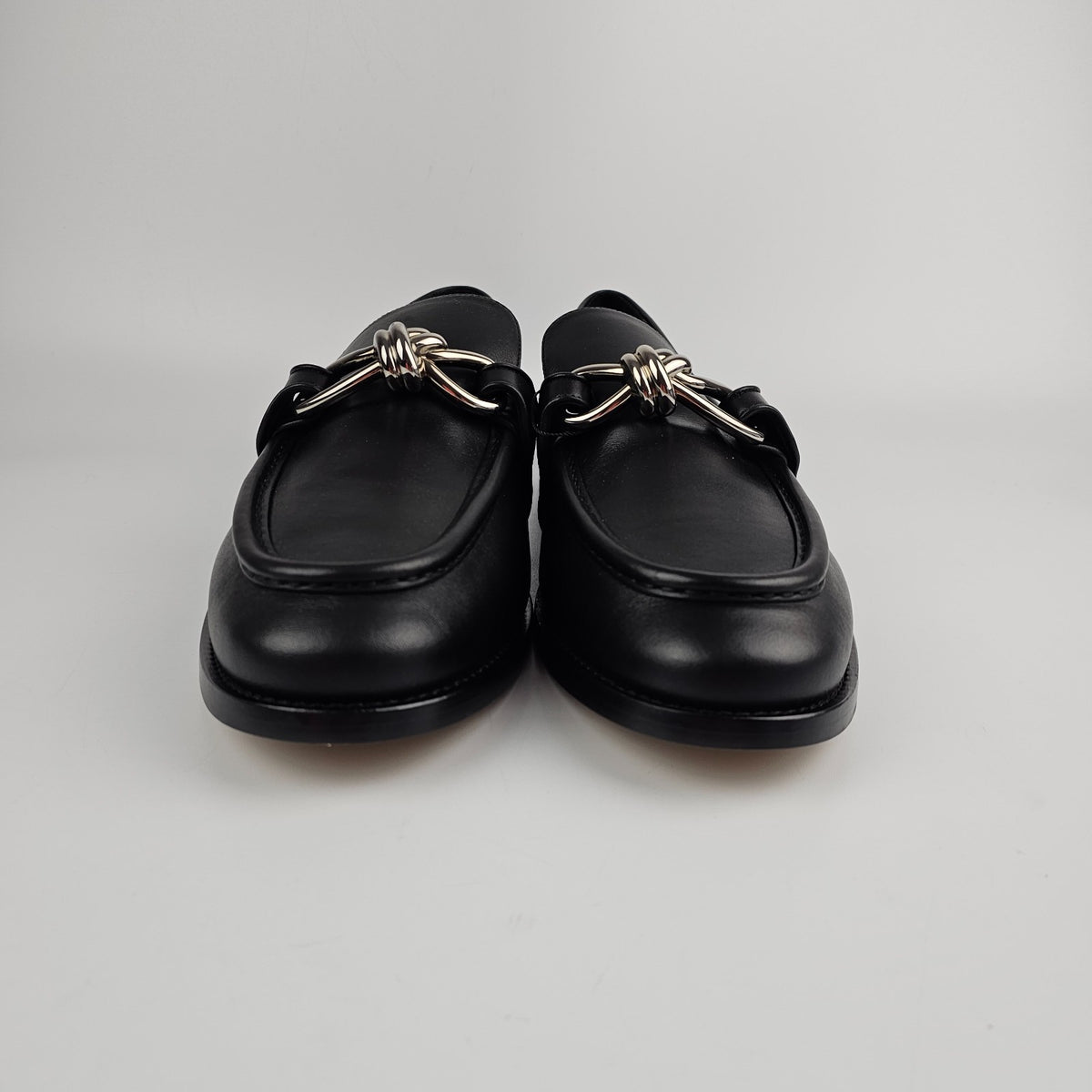 BOTTEGA VENETA Astaire $1200 Black/Silver Loafers New & Authentic