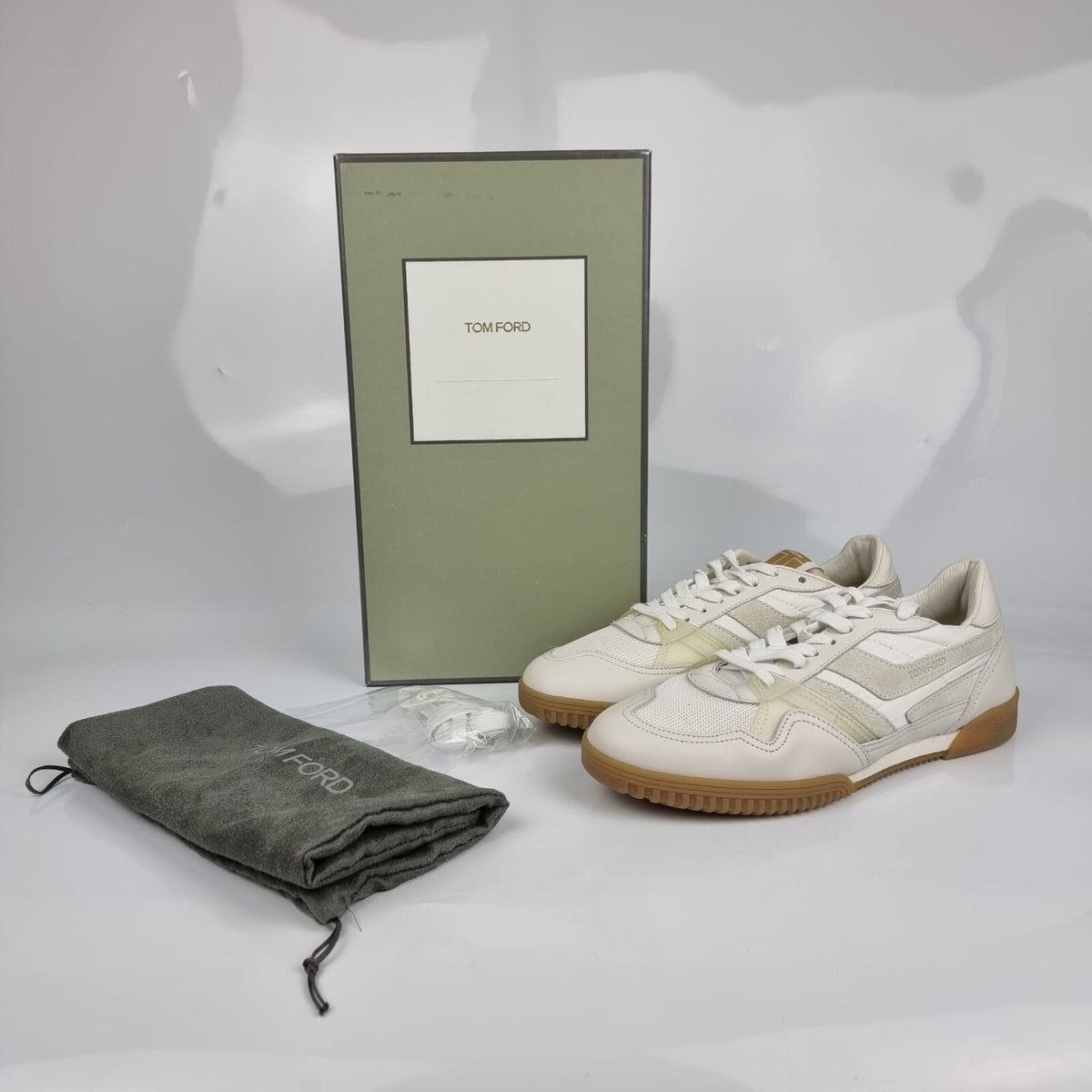 TOM FORD Jackson White Leather Low Top Sneakers New Size US 10 EU 43