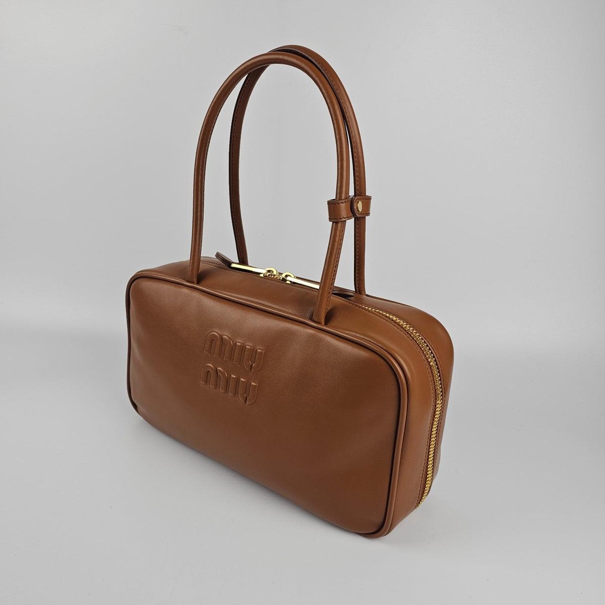 MIU MIU Beau Medium $3550 Cognac Leather Top Handle New And Authentic