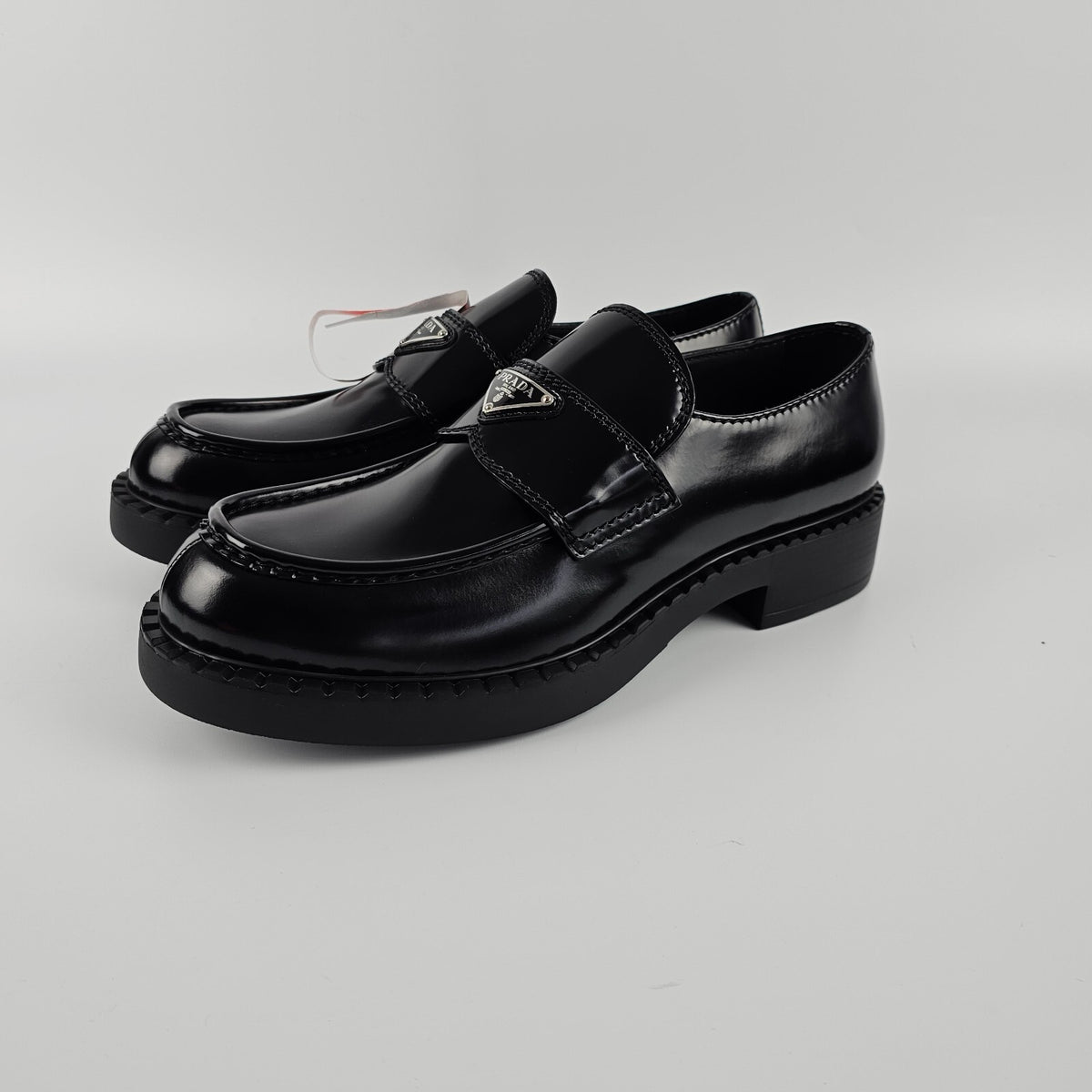 PRADA Chocolate Black Brushed Leather Loafers New And Authentic