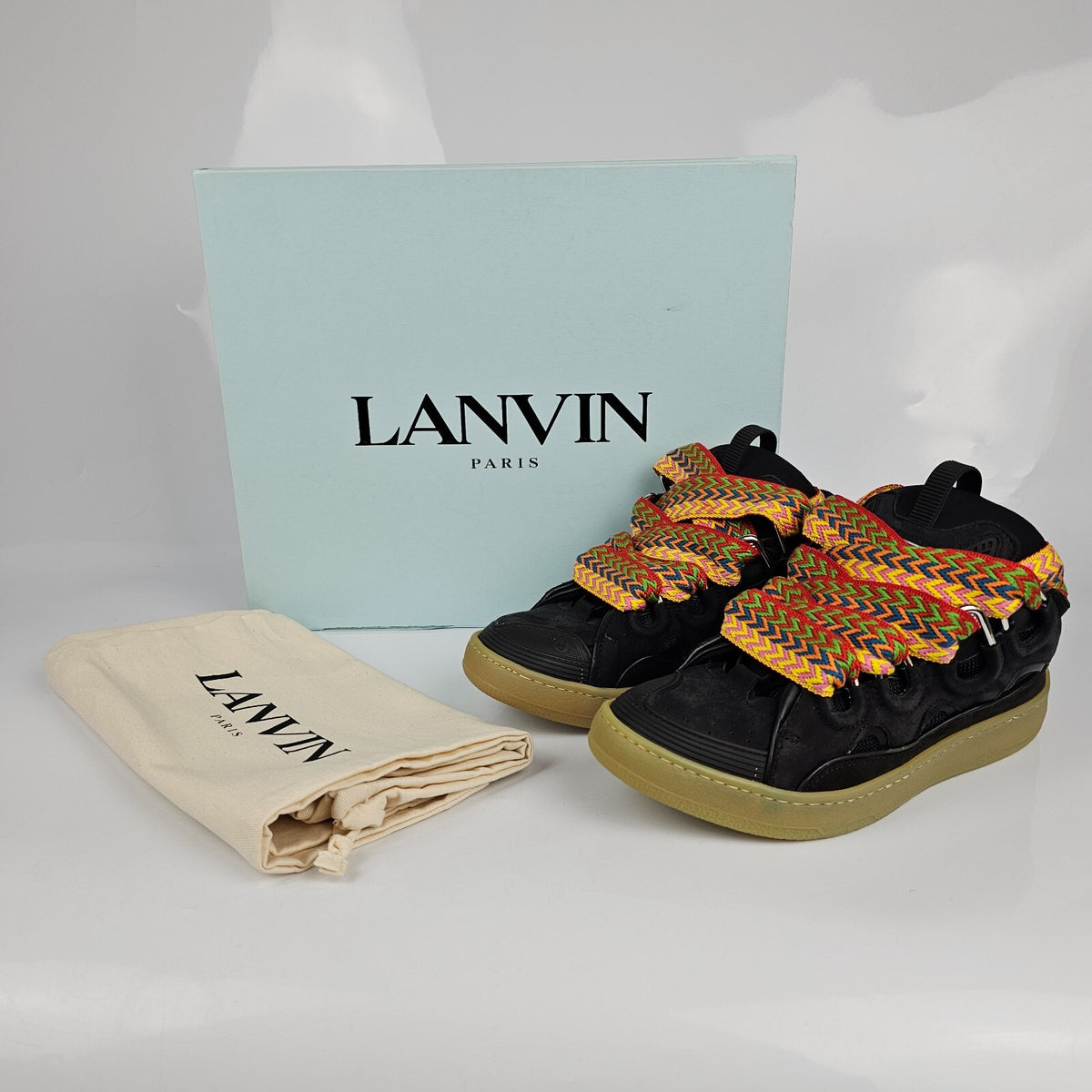 LANVIN Curb Women's Black Leather Sneakers New